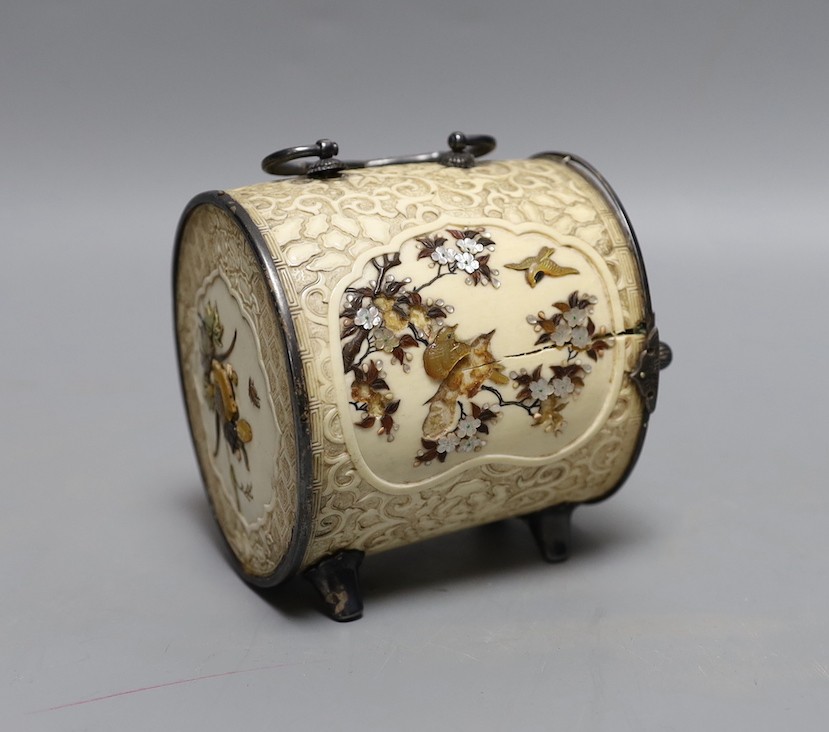 A Japanese ivory and Shibayama miniature cabinet, Meiji period (draws stuck) 9cm